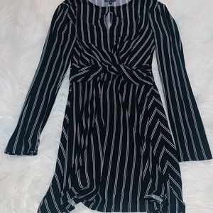 Black and White Striped Long Sleeve Dress
